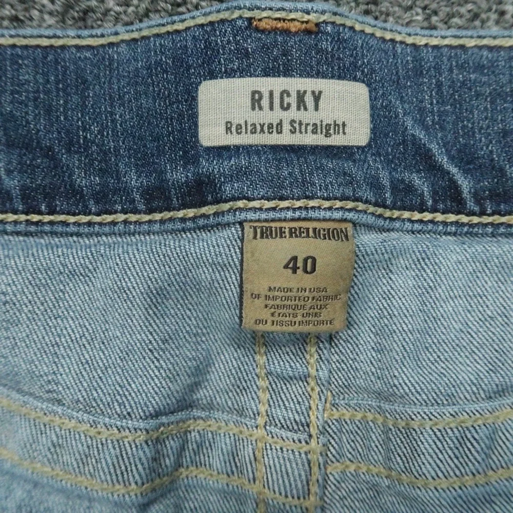 True Religion Jeans Mens 40x32 Blue Ricky Relaxed Straight 5‎ Pocket Flaps
